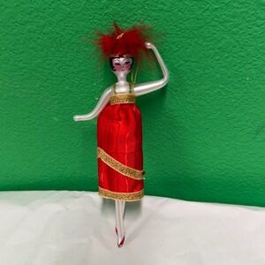 De Carlini Art Deco Red and Gold Lady Christmas Ornament